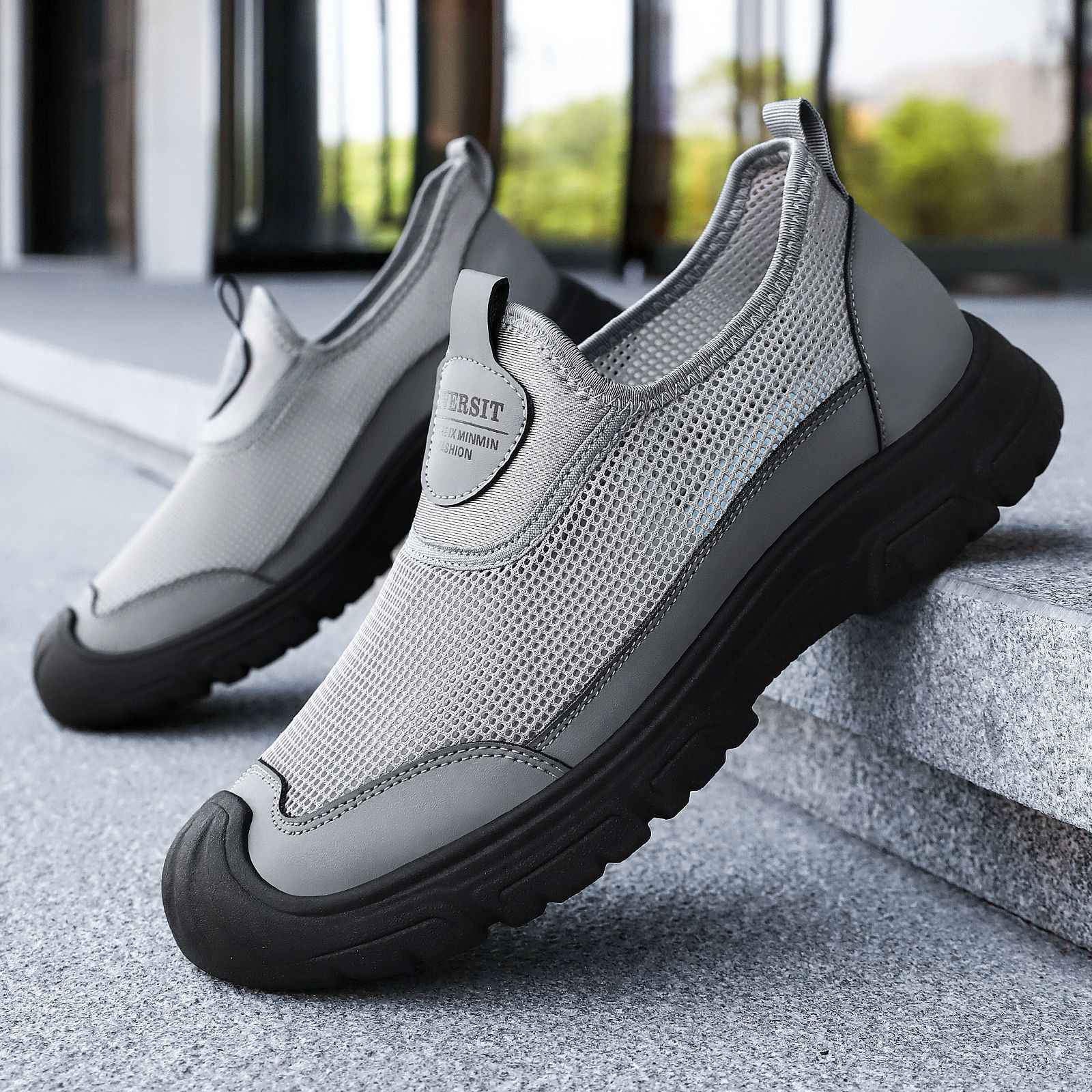 Men's casual shoes, breathable mesh shoes, one-foot lazy shoes, lightweight woven shoes, soft-soled single shoes, comfortable dad shoes Specification drawing
