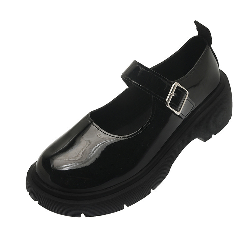 High-heeled women's 2025 autumn new round toe thick heel versatile retro Japanese-style small leather shoes black Mary Jane shoes Item Picture