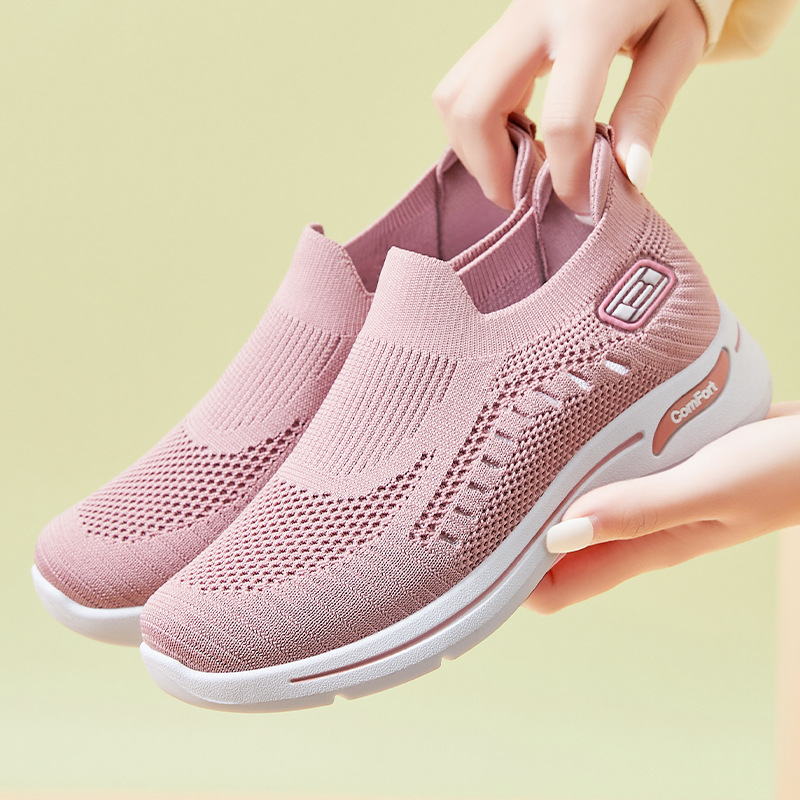 Jinshi Yuan: Women's Shoes, Couple's style, Flying Woven Casual shoes, Soft soles, Breathable Mom shoes, Shallow opening, versatile Mesh shoes full figure