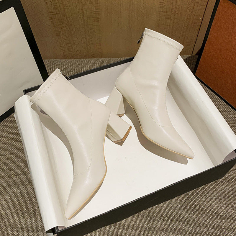 High-heeled ankle boots for women 2025 autumn/Winter new Korean version zipper pointed toe women's boots, nude boots, versatile, internet-famous Dr. Martens women's boots Application Scenario