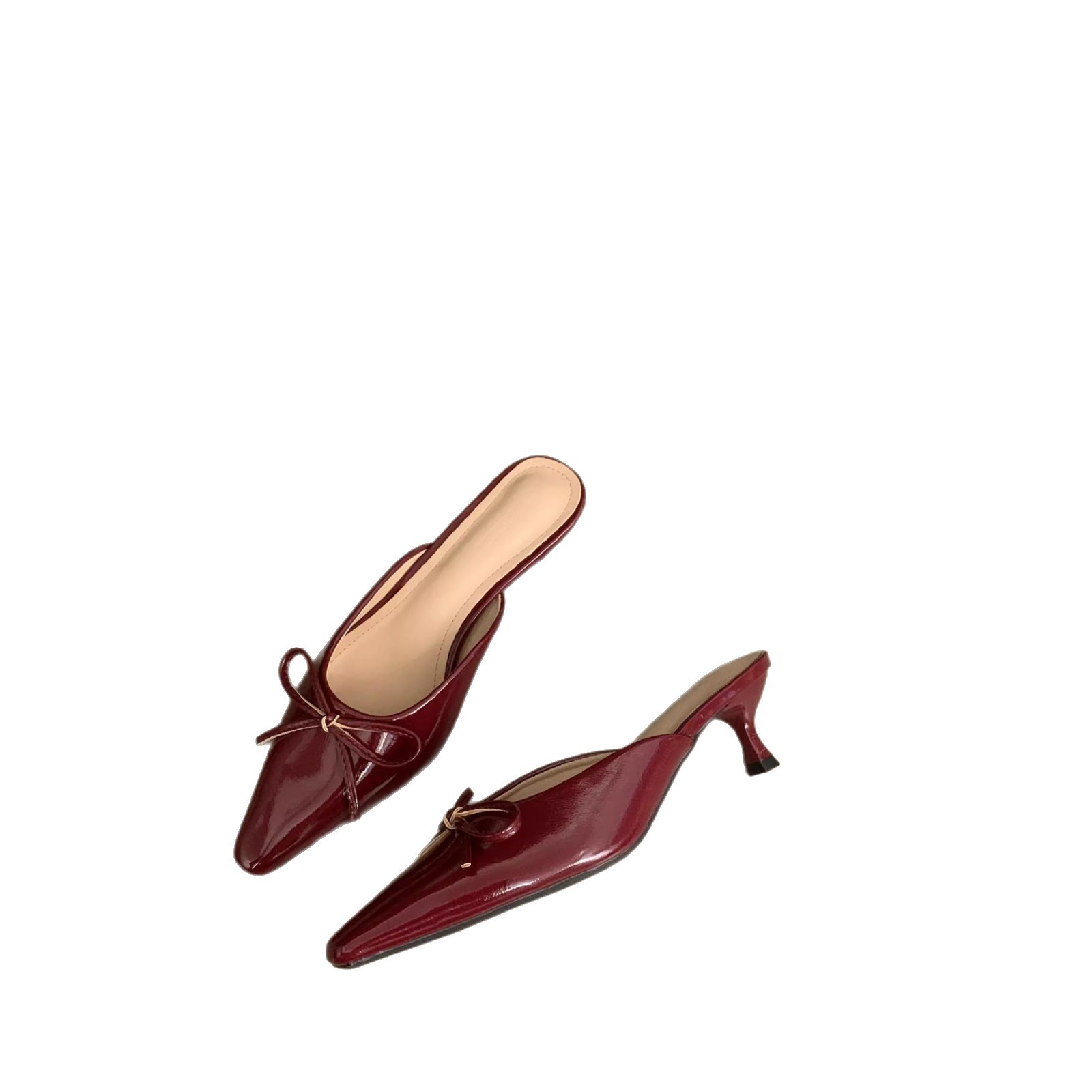 Summer 2025 new style bow mid-calf mules, flip-flops, women's pluse-size high-heeled single sandals Item Picture