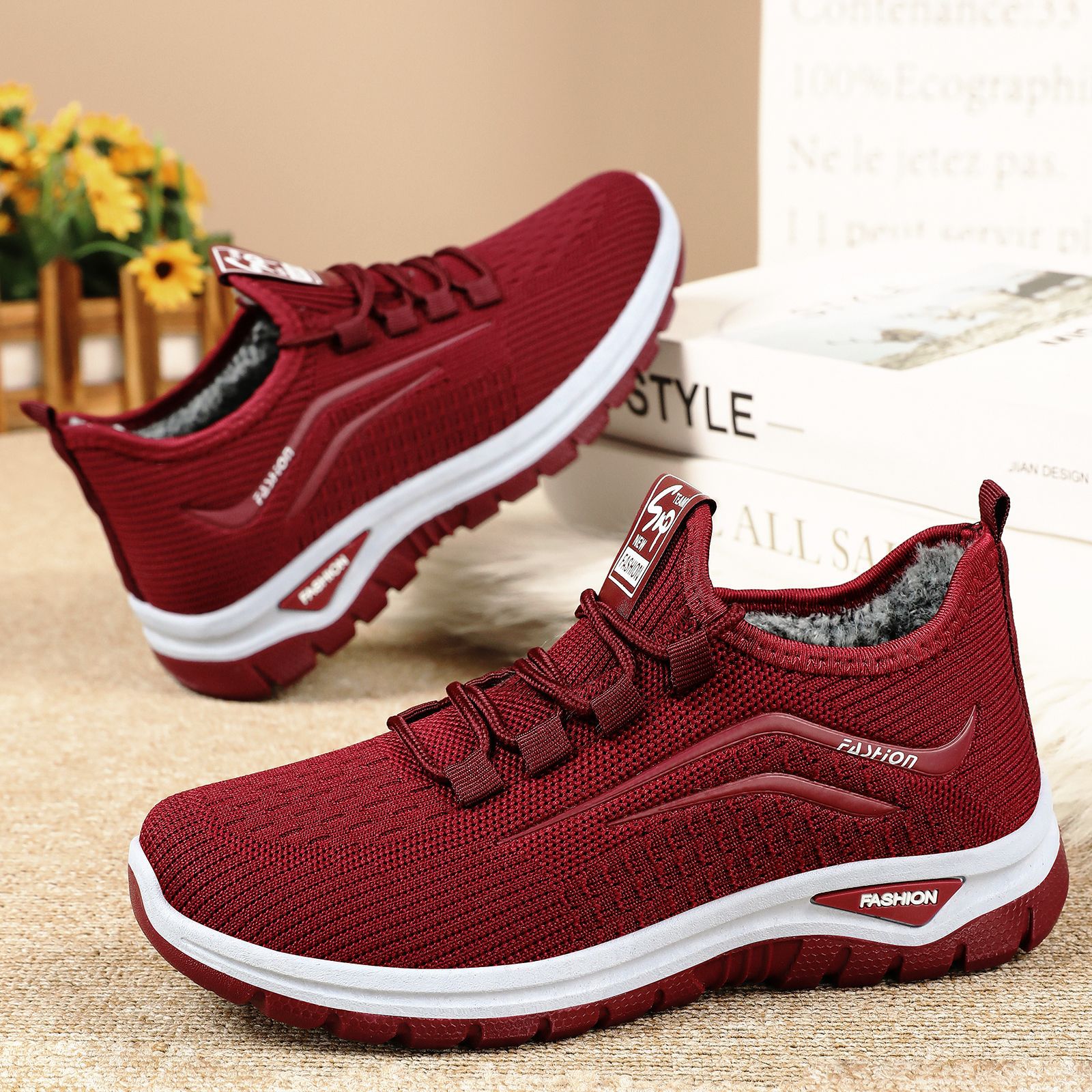 TEMU cross-border delivery of cotton boots for women, fleece and thickened flying woven snow boots, versatile ankle boots, and warm women's boots Specification drawing