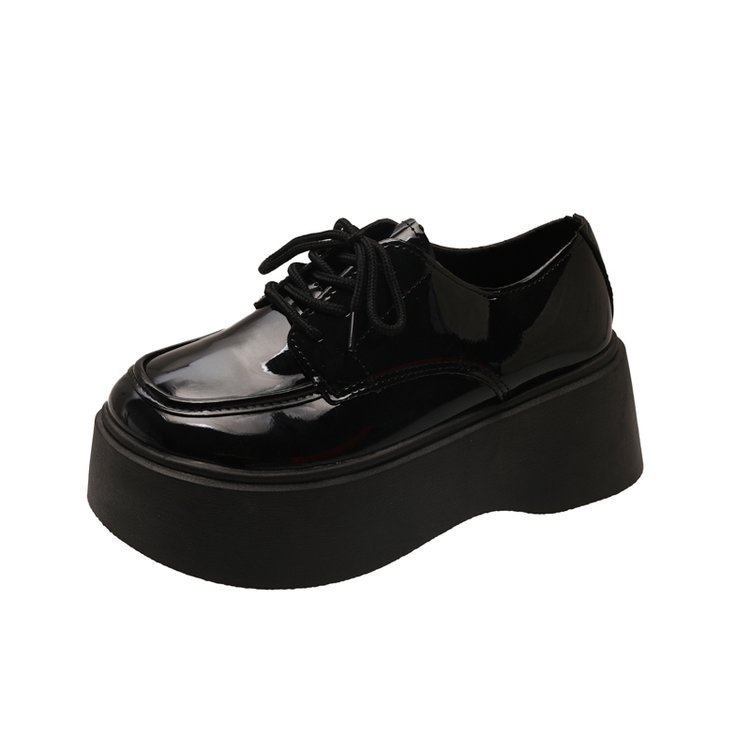 Thick-soled single shoes for women, Spring and Autumn 2025 new round toe lace-up small leather shoes, British-style student loafers Item Picture