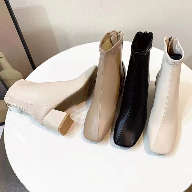 Martin Boots Women 2021 New Style Women's Boots Winter European and American style square toe back zipper short boots Women's thick-heeled mid-heeled boots Women details Picture