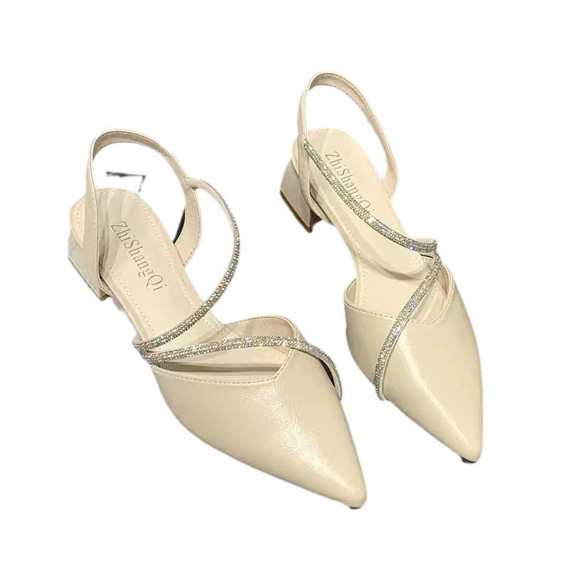 Stunning 2024 new style sandals, women's thick-heeled French summer high heels, pointed-toe single shoes, elegant women's shoes Item Picture