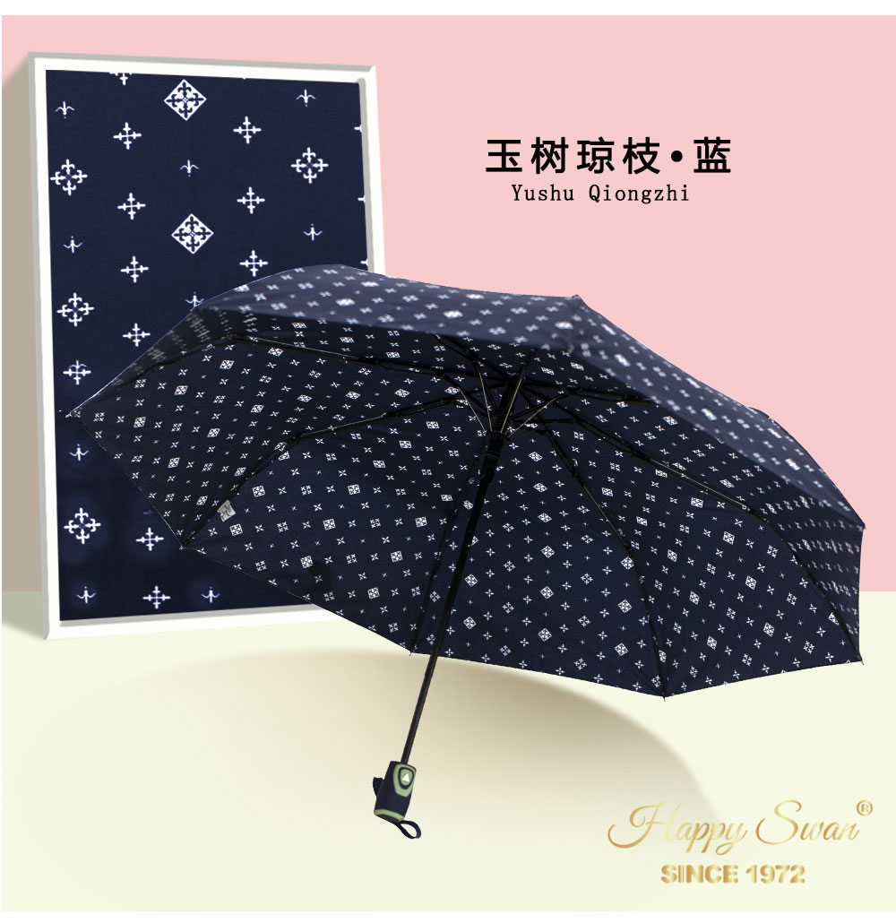 【出欧美】小碎花三折自开伞外贸雨伞彩色图案190T碰击布详情10