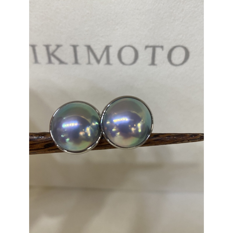 14-15mm奄美大岛马贝珠铂金包边耳钉