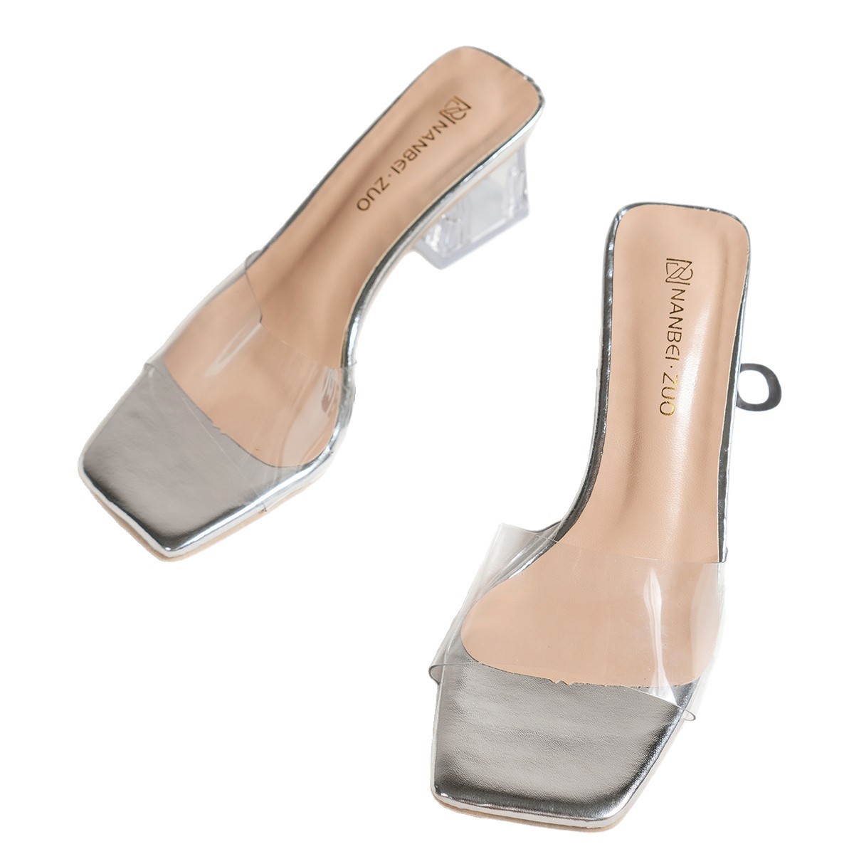 A new style of Crystal 2025 heel slippers for women, summer, women's flip-flops, font, transparent, large-sized, foreign trade, chunky high heels Item Picture