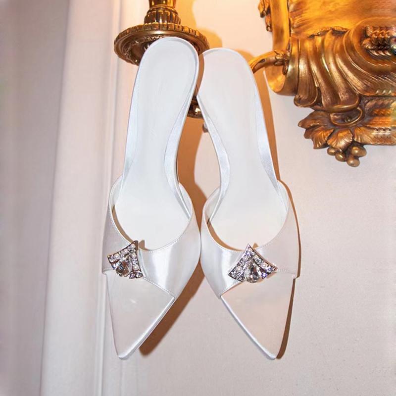 35-42 large-sized pointed-toe high-heeled sandals for women, new summer 2024 style, satin rhinestone fairy style, thin heels, one-shoulder Specification drawing