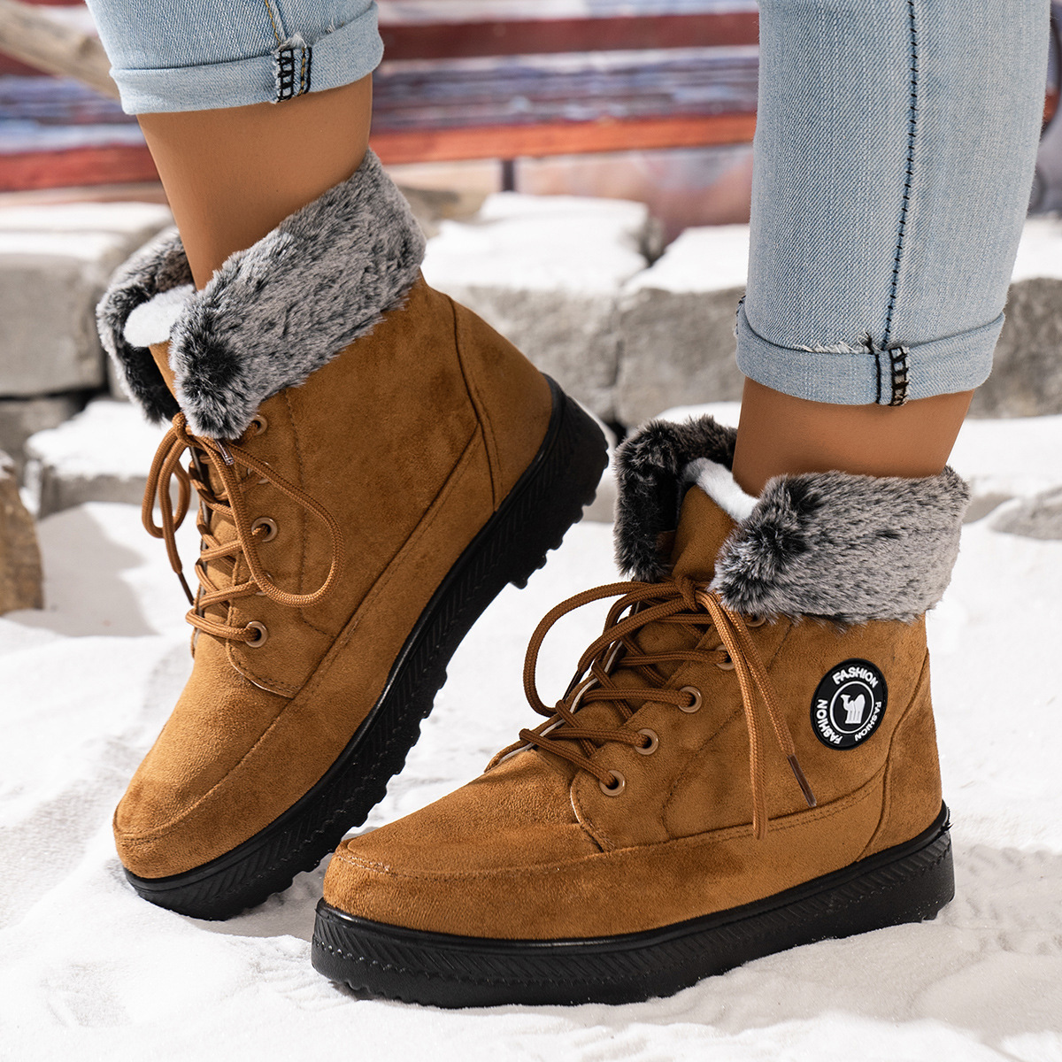 TEMU cross-border export snow boots for women, long boots with fleece and thickened cotton shoes, cold-proof and warm cotton boots for women Specification drawing