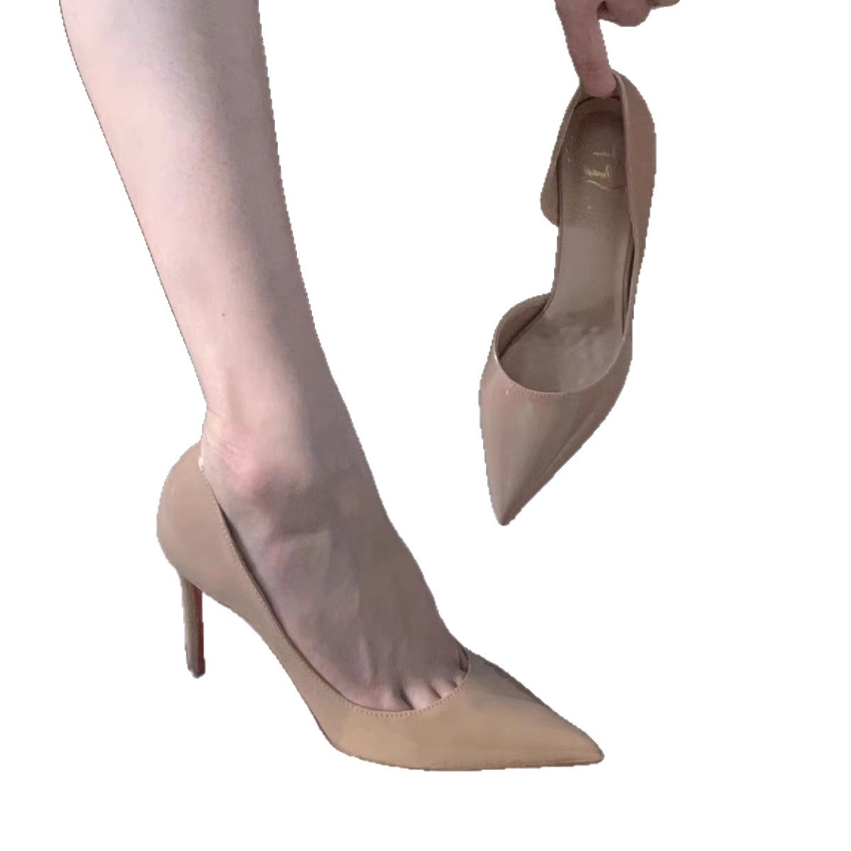 New high-heeled shoes for flirting on the bed, sexy female black pure desire, thin heels, red soles, versatile single shoes Item Picture