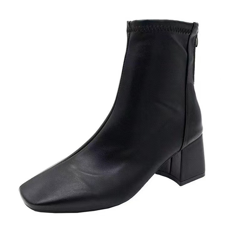 Martin Boots Women 2021 New Style Women's Boots Winter European and American style square toe back zipper short boots Women's thick-heeled mid-heeled boots Women Item Picture