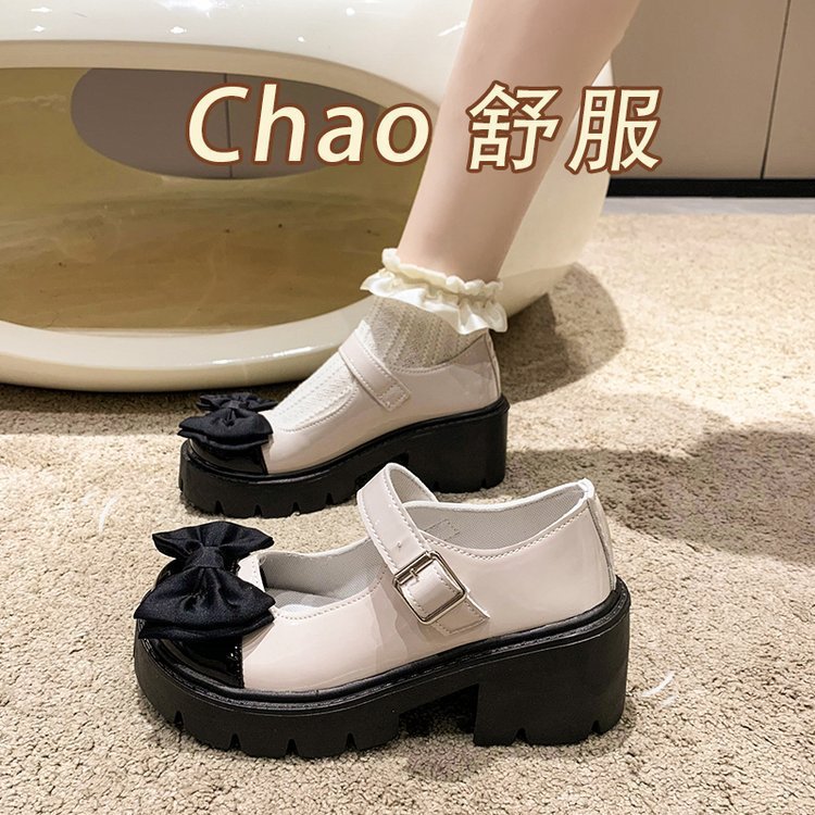 Mary Jane Shoes Women's 2025 Spring and Autumn New thick-soled British-style small leather shoes, Japanese jk school style bow single shoes Specification drawing
