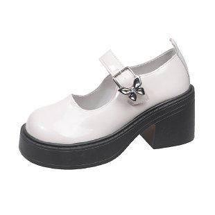 Black chunky-heeled thick-soled small leather shoes for women, 2025 new summer versatile jk with skirt, high-heeled French Marie Jean shoes Item Picture