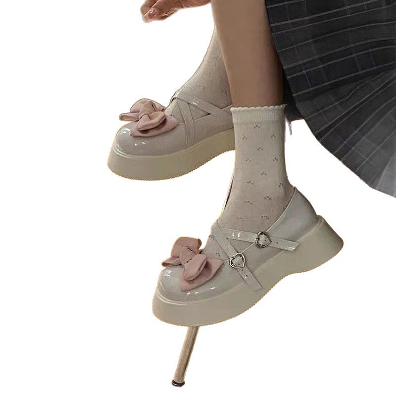 The new style of Japanese jk sweet girl's bow leather shoes for women in summer 2023, featuring cute big heads and thick soles Item Picture
