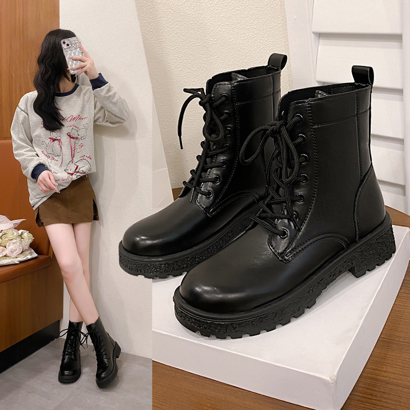 Cross-border bestseller plus-size women's mid-high top fleece warm and versatile Dr. Martens boots for autumn and winter Specification drawing