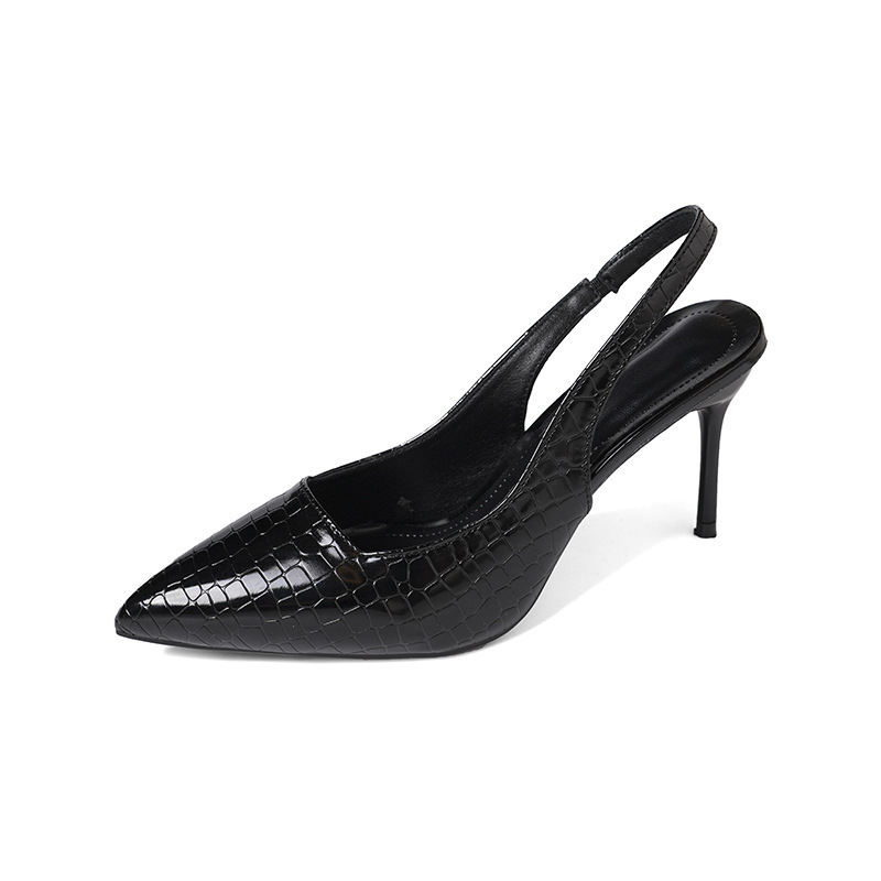 The 2025 new style of fashionable patent leather high-heeled single shoes with a pointed toe and a shallow opening at the back with a high-heeled single shoe Item Picture