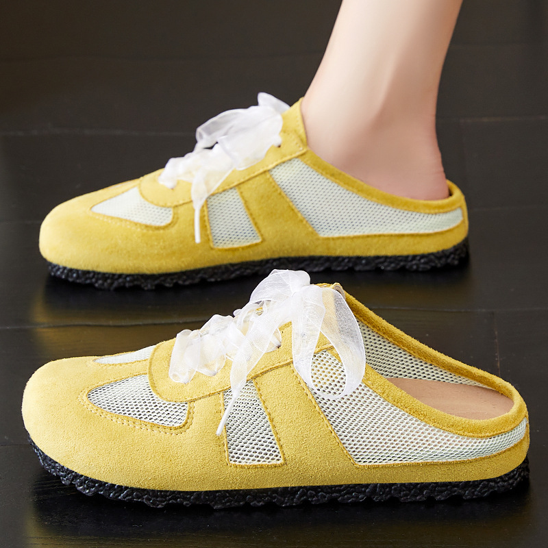New breathable mesh shoes for women's casual shoes, half-slipper with one foot, soft-soled German training shoes, fashionable and versatile women's single shoes full figure
