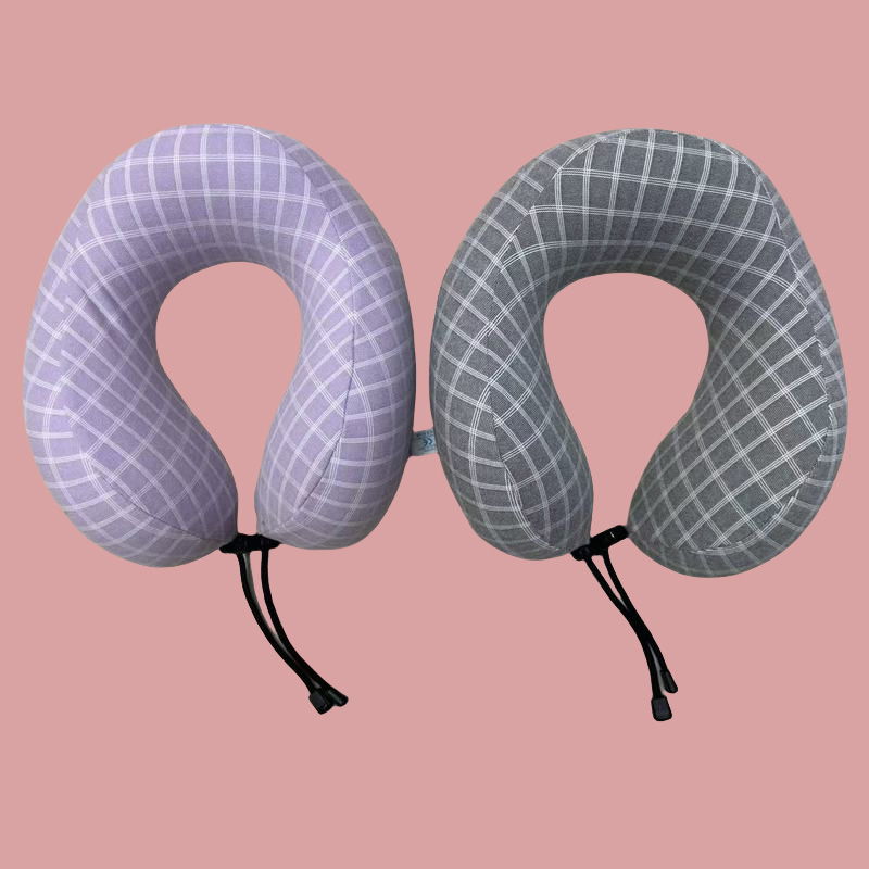 格子异型单峰纯色乳胶颈枕可爱卡通u型旅行汽车高铁飞机旅行旅游枕头午睡记忆棉素色护颈枕回弹绒立方记忆棉U枕U型枕