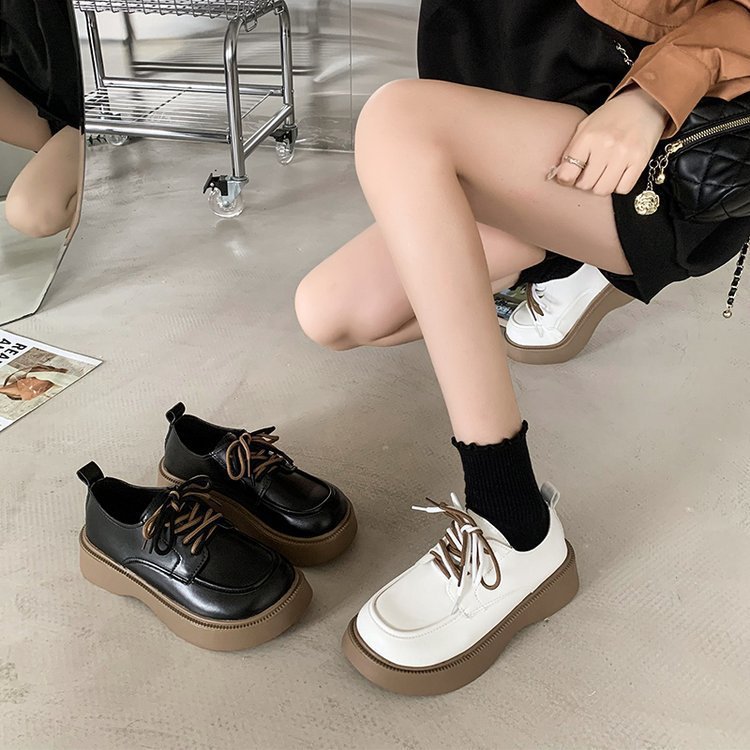 Foreign trade loafers 2025 Spring New style Retro two-color lace-patterned thick-soled Marie Jean small leather shoes for women Specification drawing