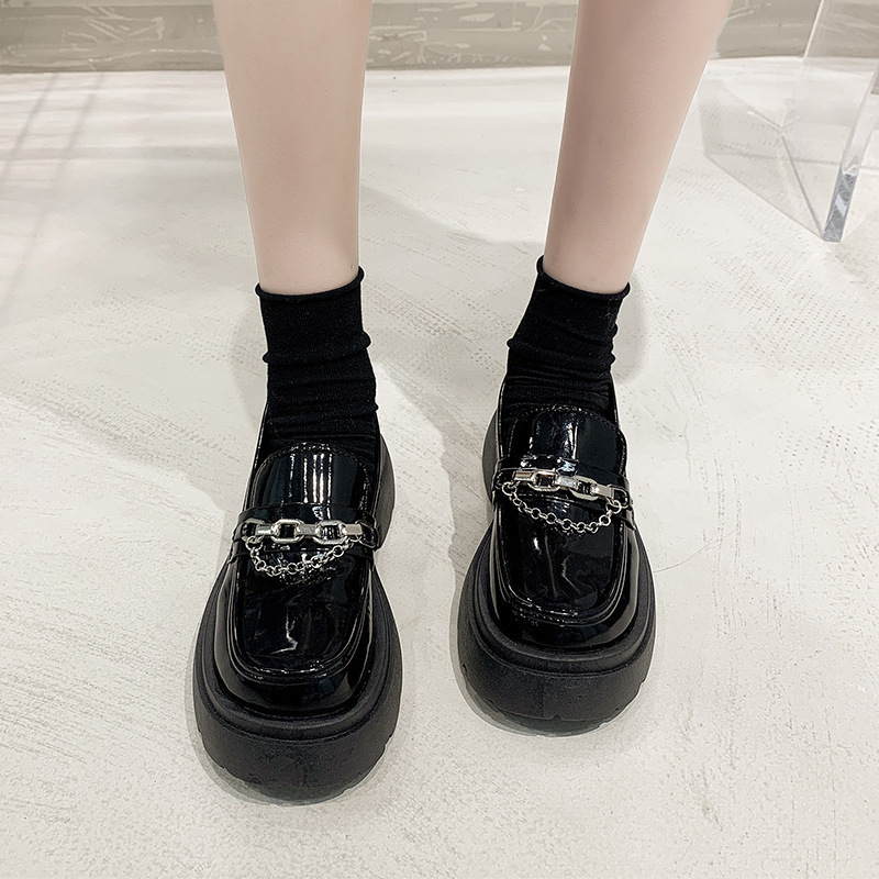 Mary Jane Shoes Women's Spring 2025 New thick-soled British-style small leather shoes French school style metal chain single shoes details Picture