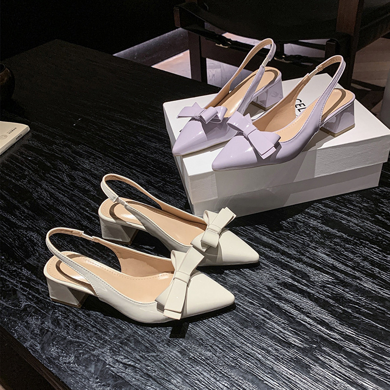 Summer 2025 new sweet style with skirt, pointed-toe, chunk-heeled fashion, single shoes, bow, head wrap, high-heeled sandals for women full figure