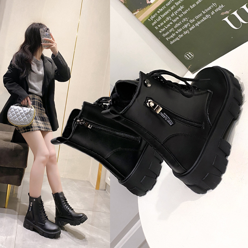 Martin Boots Women's Shoes 2025 New Korean style fashion autumn and winter high-top women's boots high-heeled mid-calf boots full figure