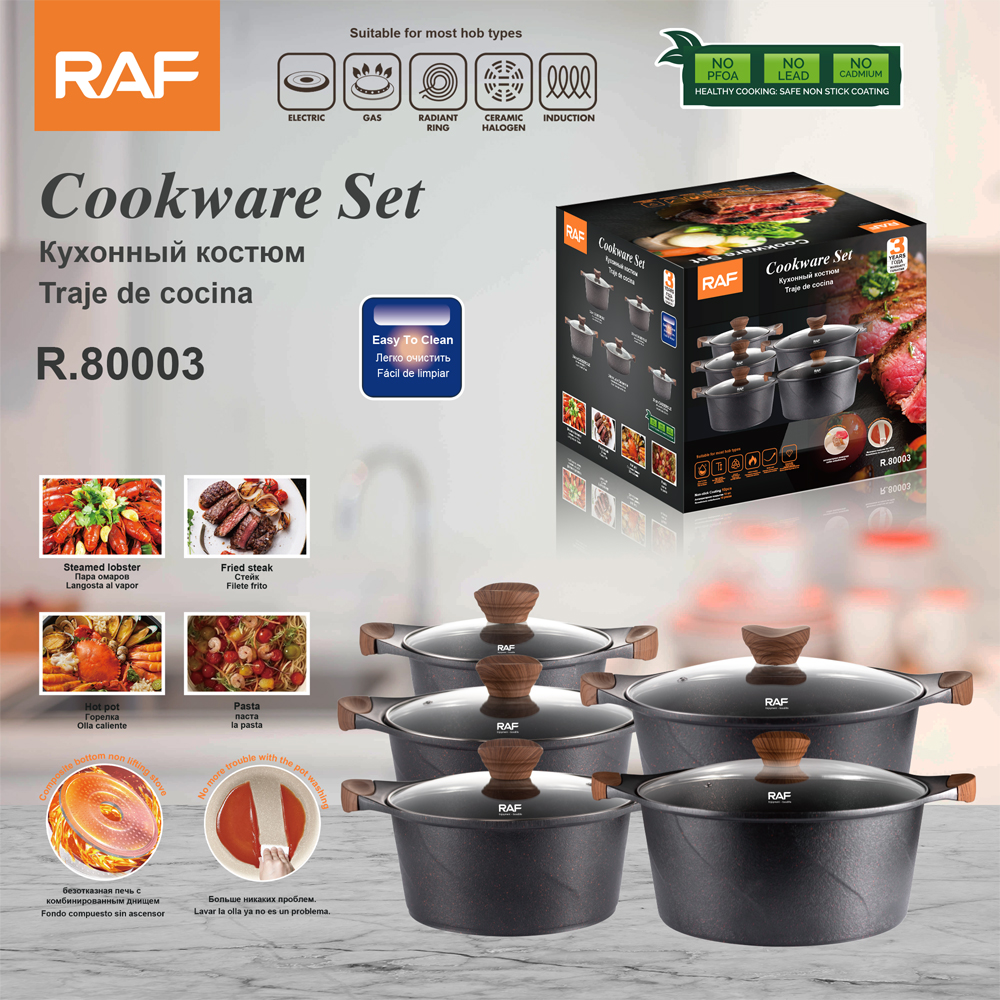 RAF Cross-border household wok cookware set, induction cooker, gas stove, universal non-stick flat-bottomed wok, easy to clean pic 4