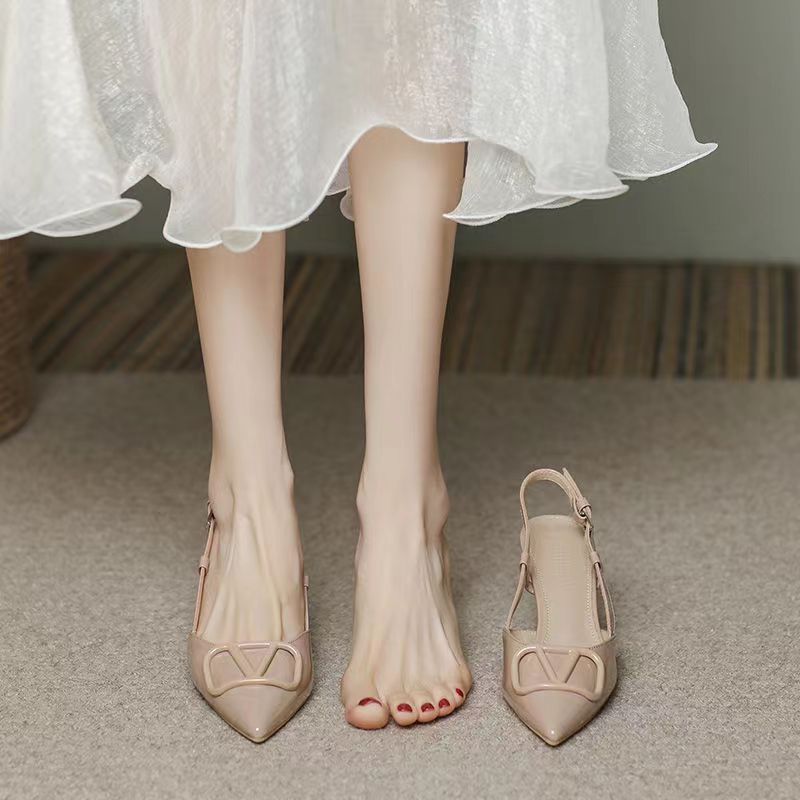 High-heeled women's French spring and summer shallow-toe wedding shoes, plaque-sized fashion 2023, nude chanel-style, versatile, thin-heeled, headpiece Application Scenario