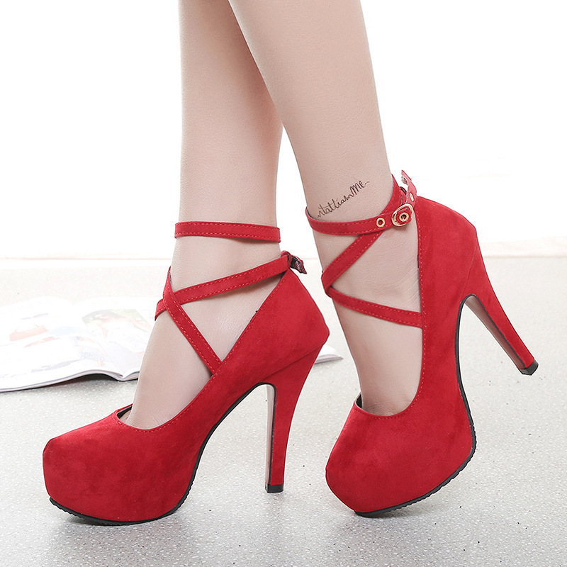Spring new style of European and American high heels for foreign trade, pointed-toe shoes, belt buckle, thick-heeled high heels, fashionable sandals, women's plus-size Specification drawing