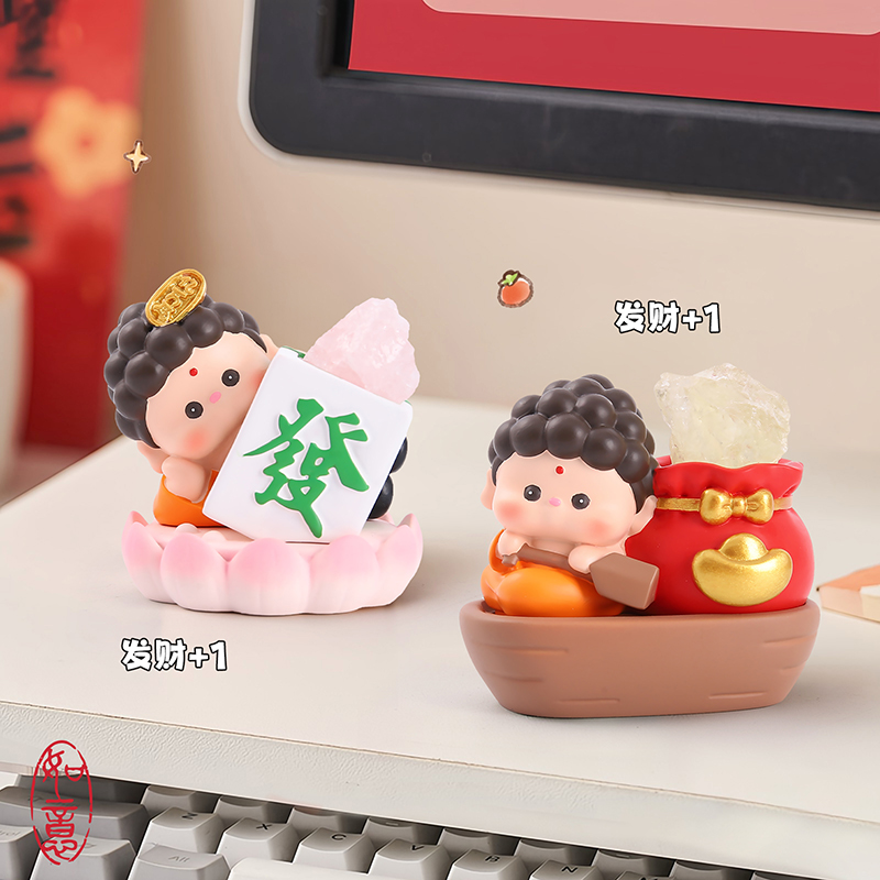 创意潮玩树脂工艺品桌面摆件如意佛小豆丁水晶石系列盲盒好寓意前台收银摆件装饰品送朋友礼物详情6