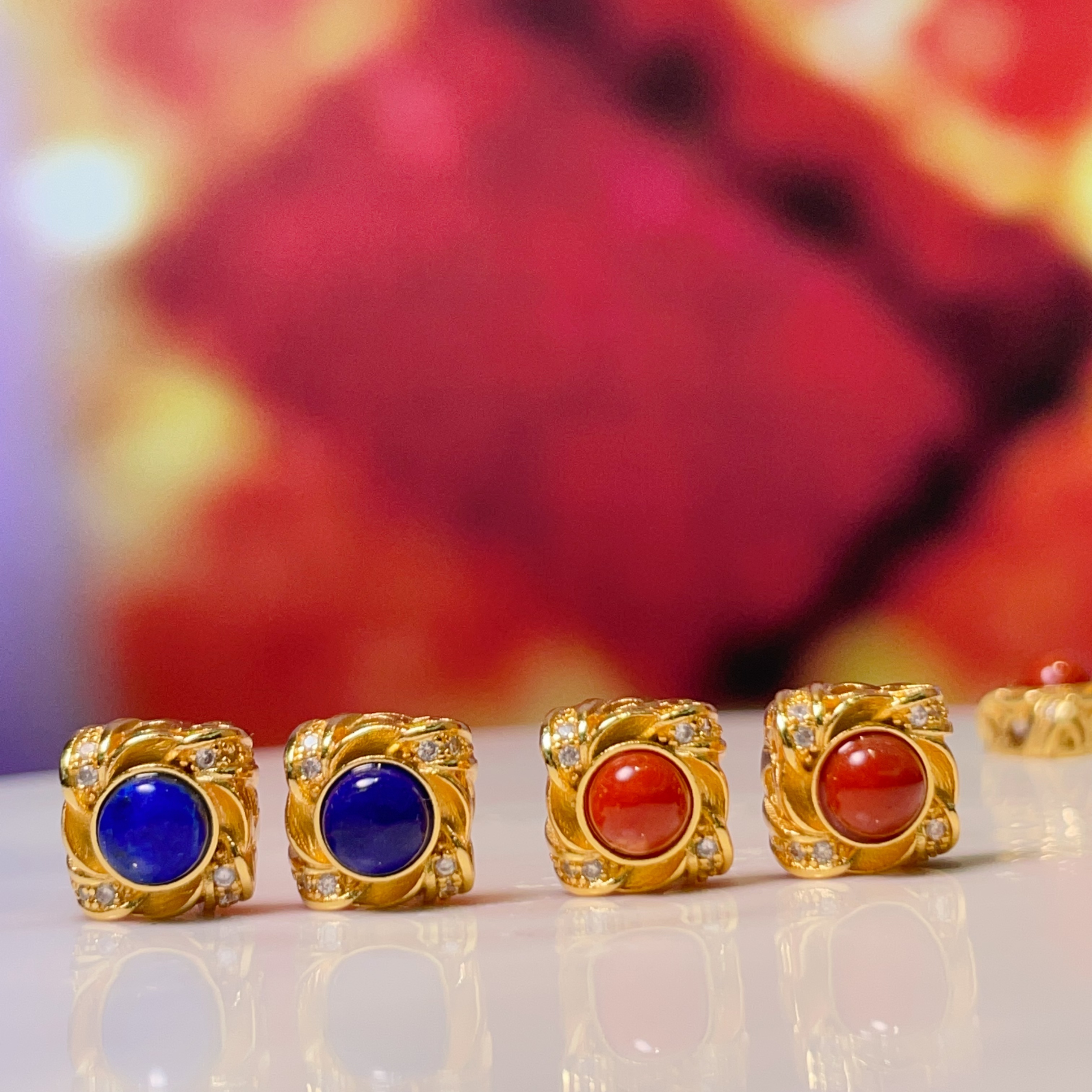 南红锆石方形直孔diy饰品配件水晶配件古法沙金配件铜镀真金高保色详情3