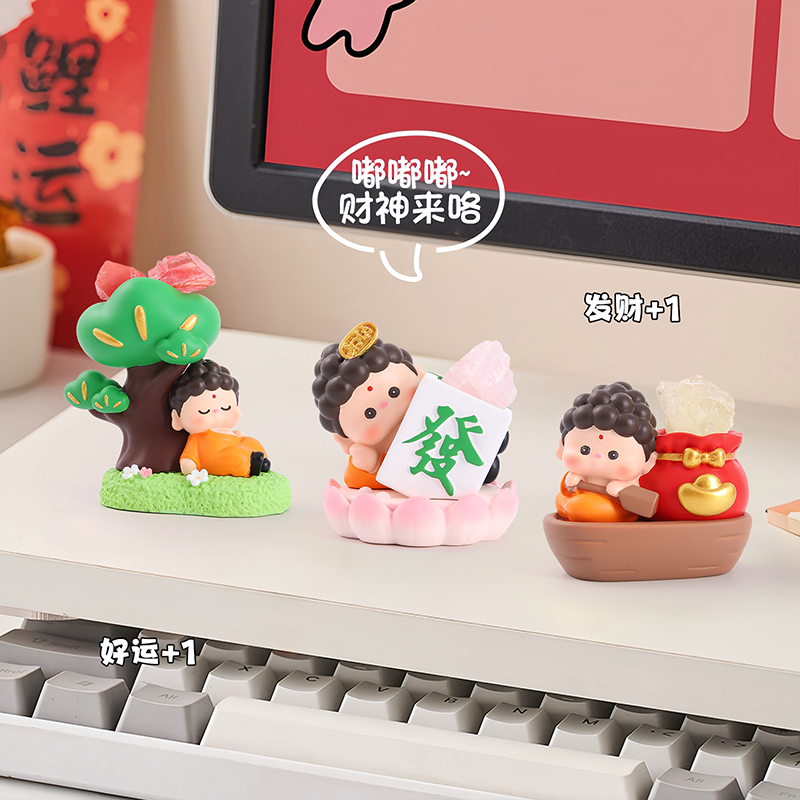 创意潮玩树脂工艺品桌面摆件如意佛小豆丁水晶石系列盲盒好寓意前台收银摆件装饰品送朋友礼物详情5