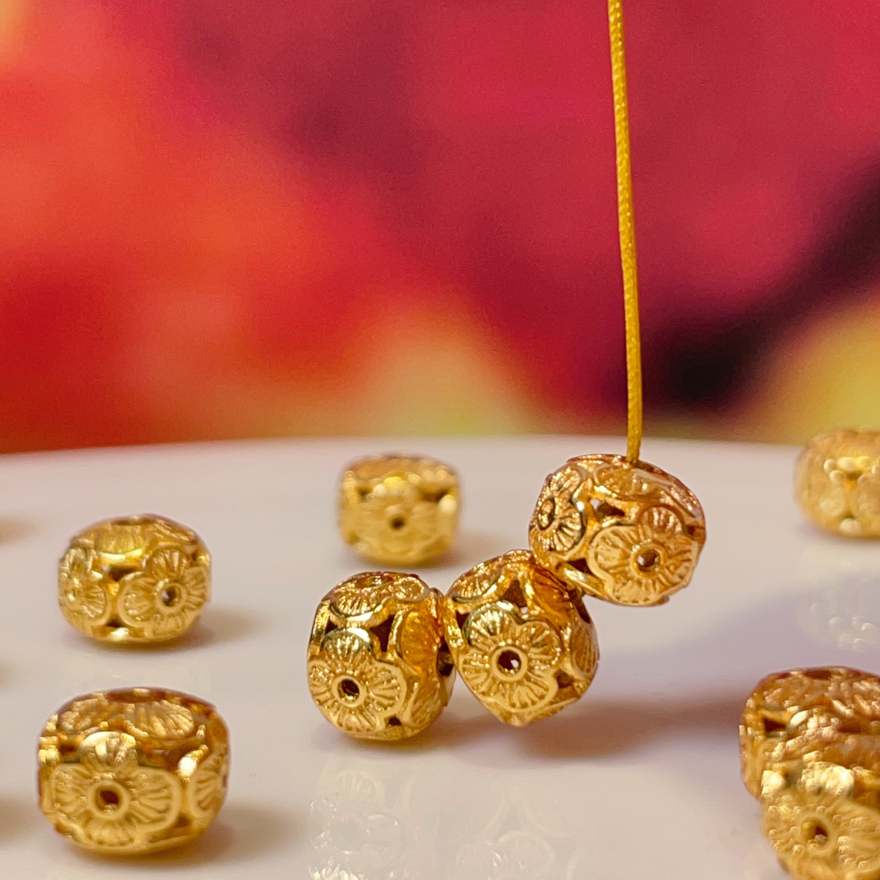 镂空四叶隔珠diy饰品配件水晶配件古法沙金配件铜镀真金高保色详情2