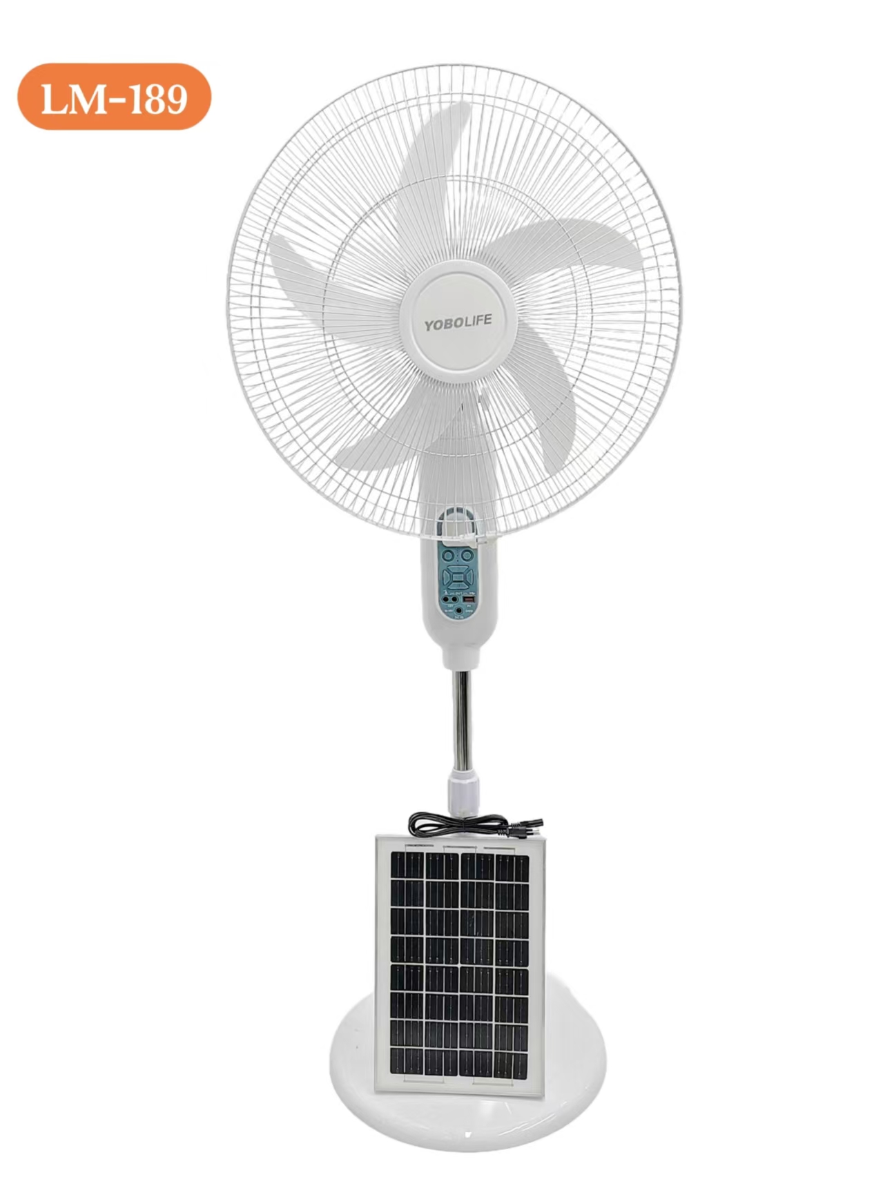 热销18英寸太阳能充电风扇，3档风-定时器-遥控器，可外接灯泡，4-10小时使用时长产品图