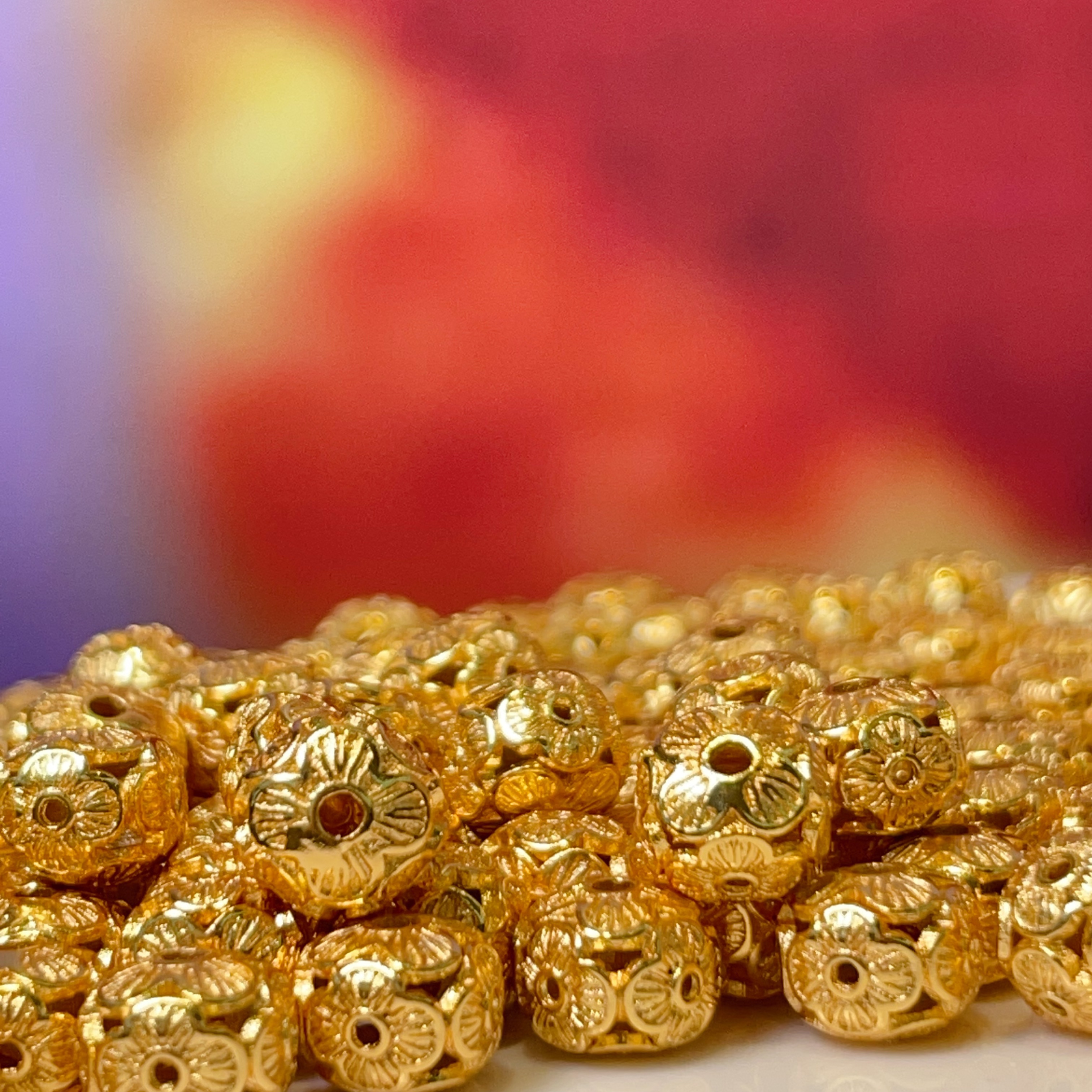 镂空四叶隔珠diy饰品配件水晶配件古法沙金配件铜镀真金高保色详情3