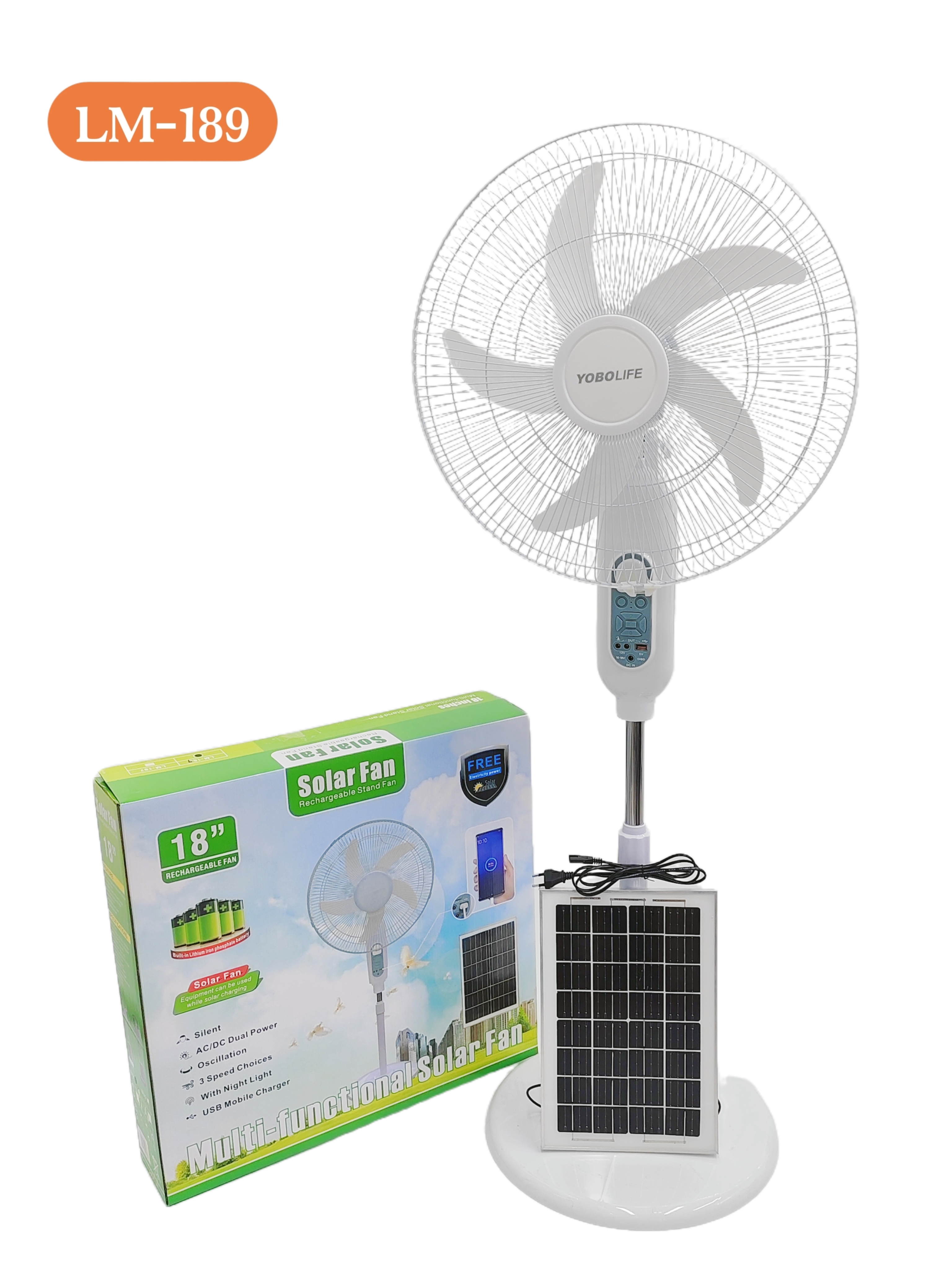 热销18英寸太阳能充电风扇，3档风-定时器-遥控器，可外接灯泡，4-10小时使用时长