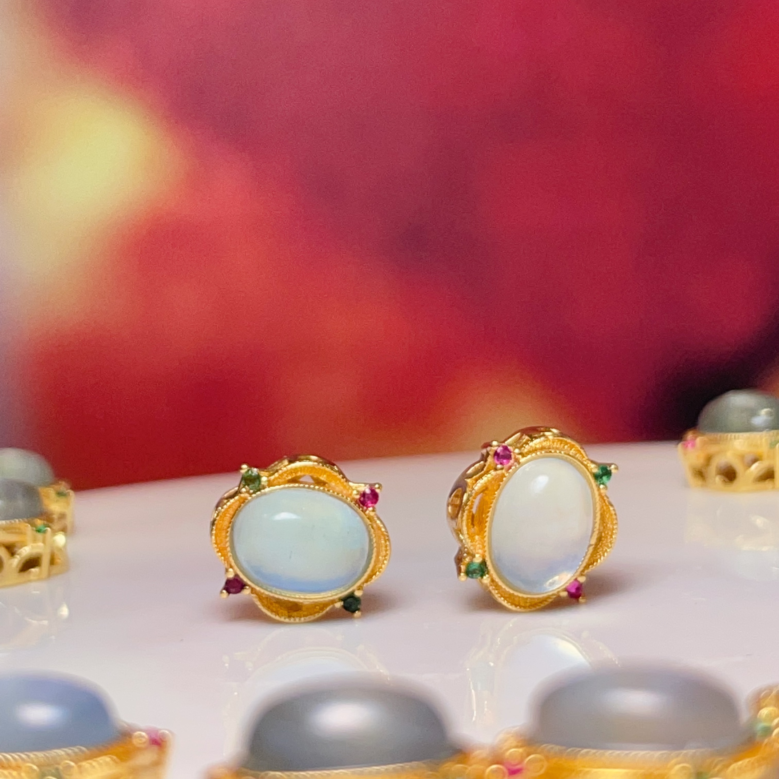 海蓝宝红绿锆椭圆直孔diy饰品配件水晶配件古法沙金配件铜镀真金高保色详情3