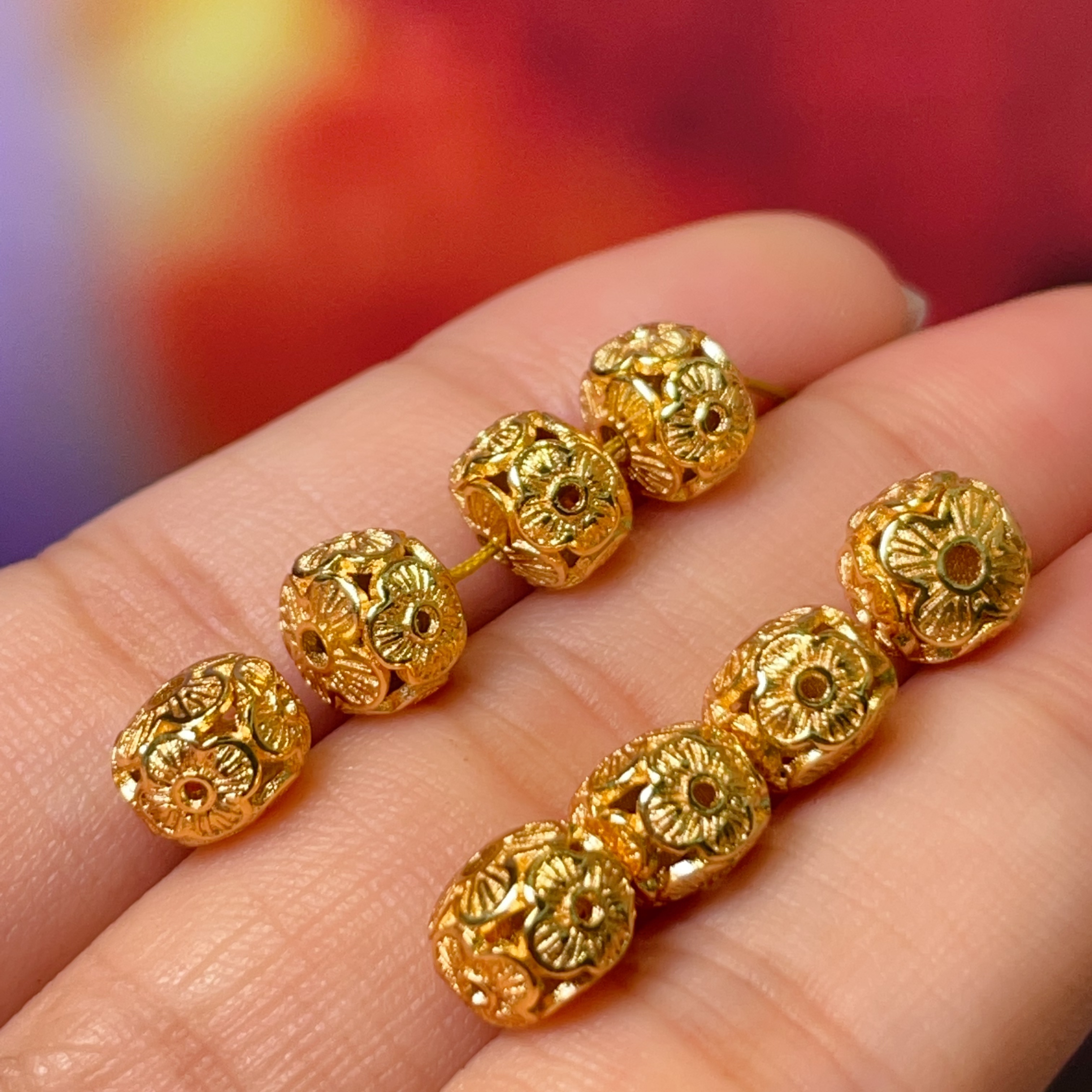 镂空四叶隔珠diy饰品配件水晶配件古法沙金配件铜镀真金高保色详情4