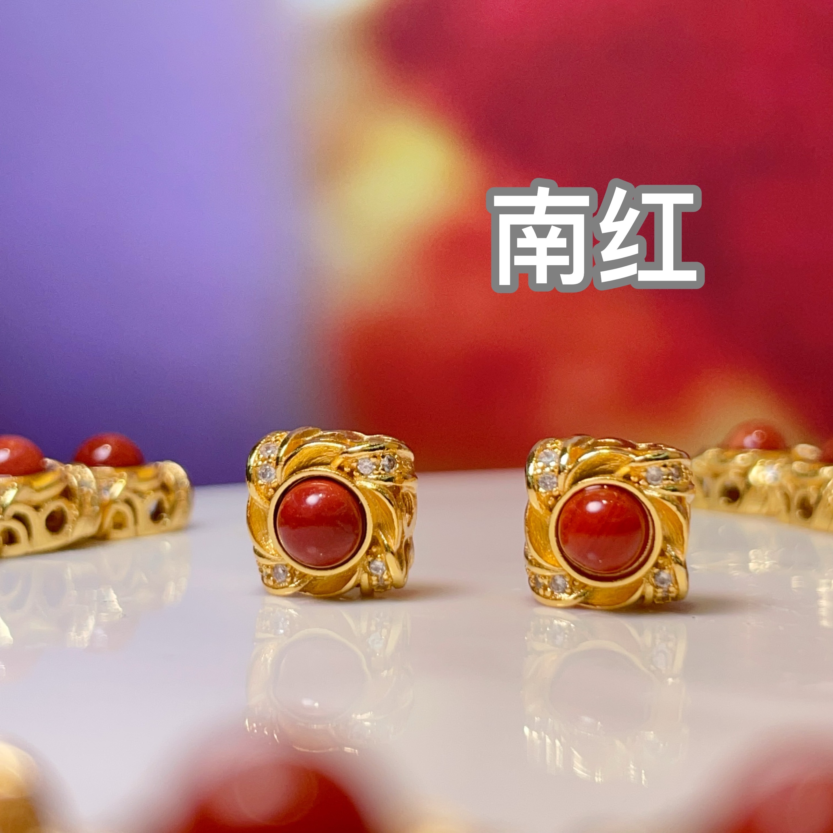 南红锆石方形直孔diy饰品配件水晶配件古法沙金配件铜镀真金高保色