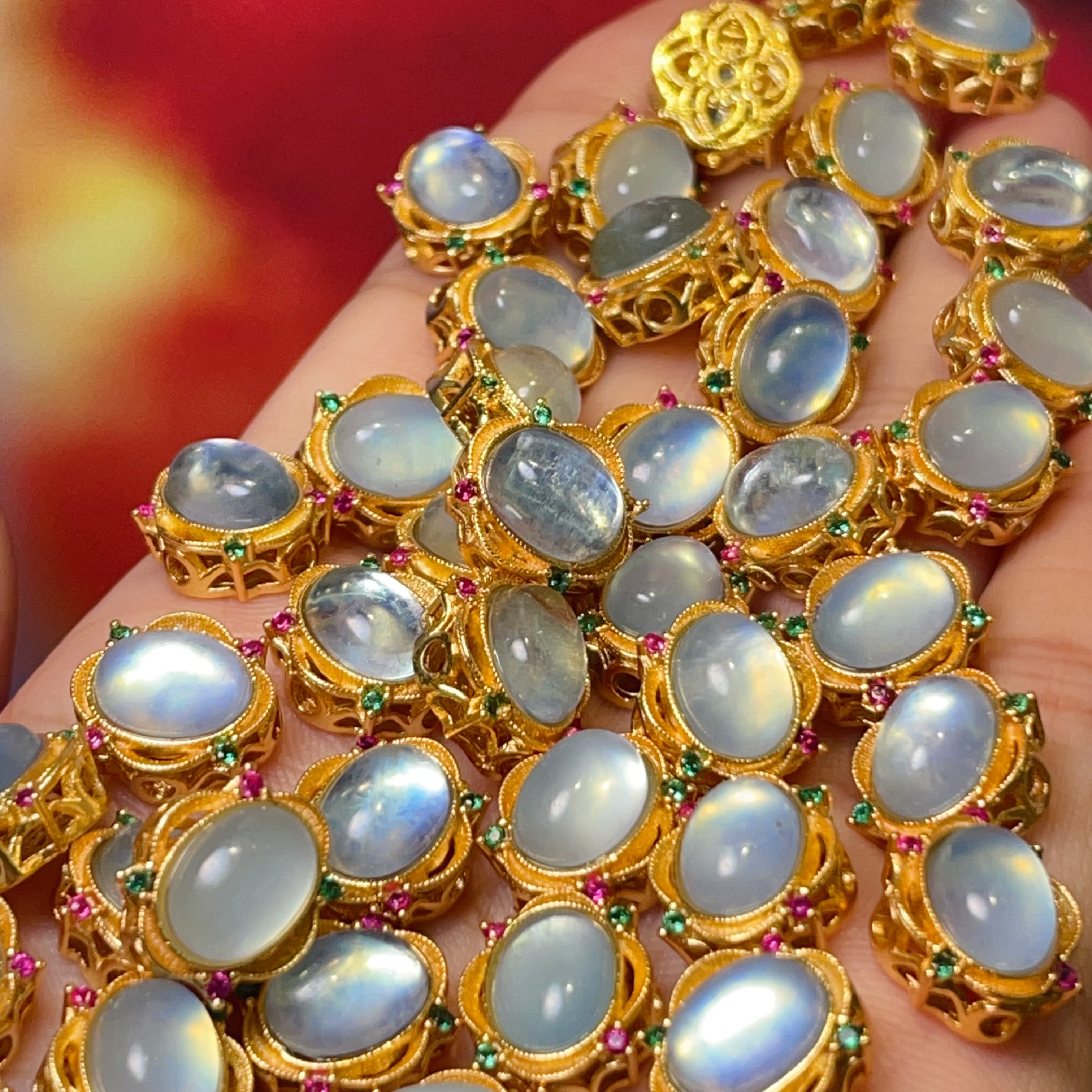 海蓝宝红绿锆椭圆直孔diy饰品配件水晶配件古法沙金配件铜镀真金高保色详情5