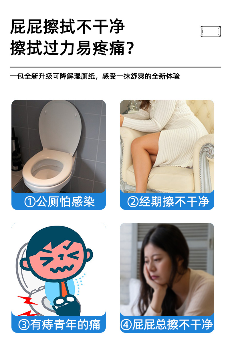 独立包装可降解湿厕纸男女性洁清洁护理擦屁股抑菌洁厕湿巾详情7