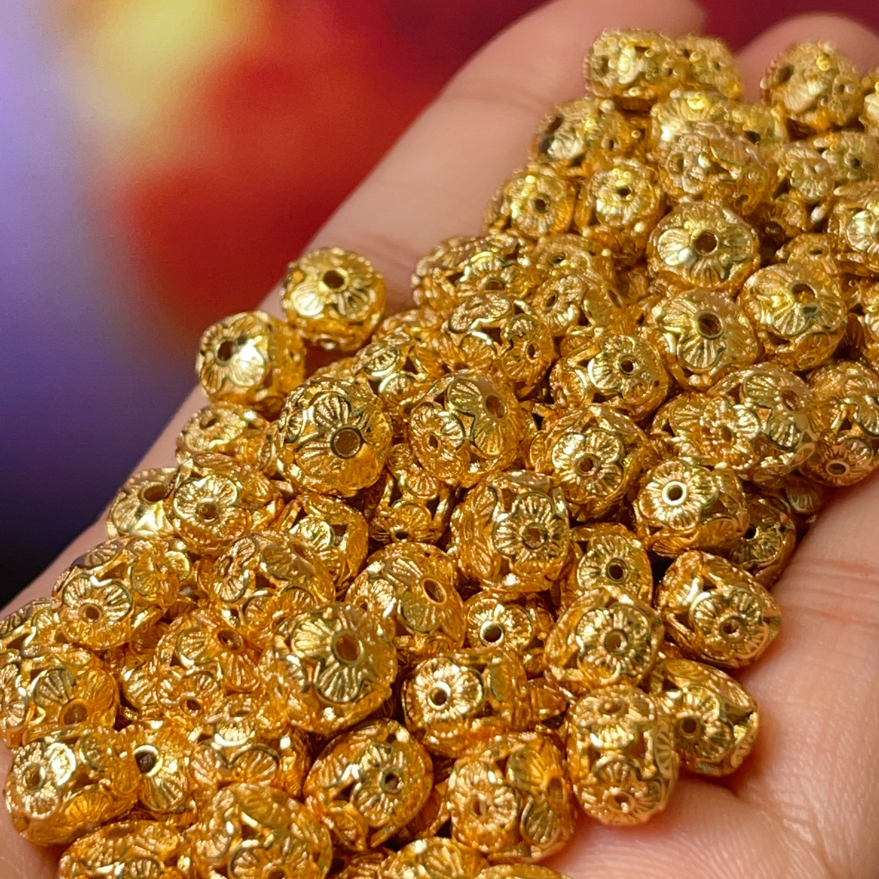 镂空四叶隔珠diy饰品配件水晶配件古法沙金配件铜镀真金高保色详情5