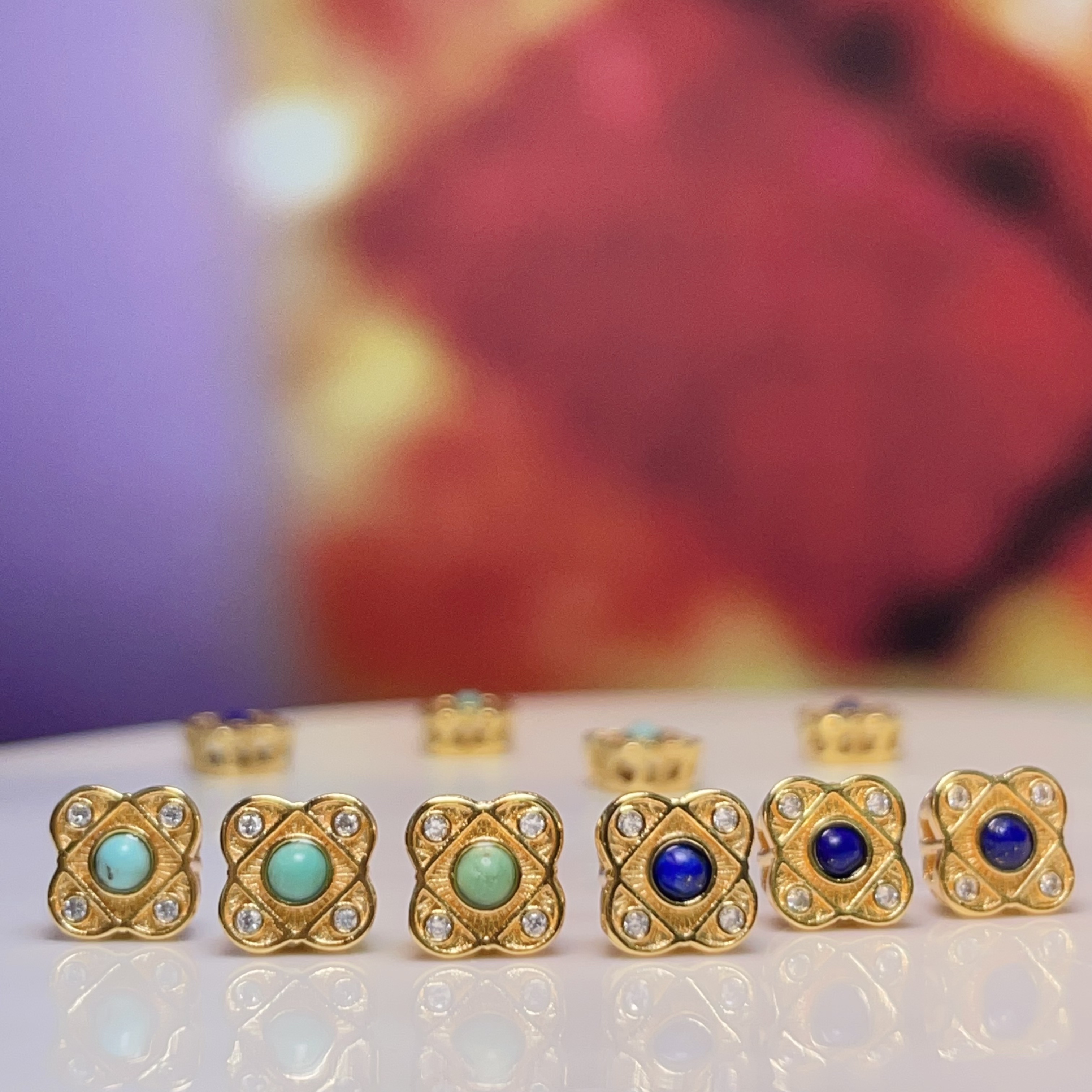 Original turquoise square straight-hole diy jewelry accessories, crystal accessories, traditional sand gold accessories, copper-plated real gold, high color retention details Picture