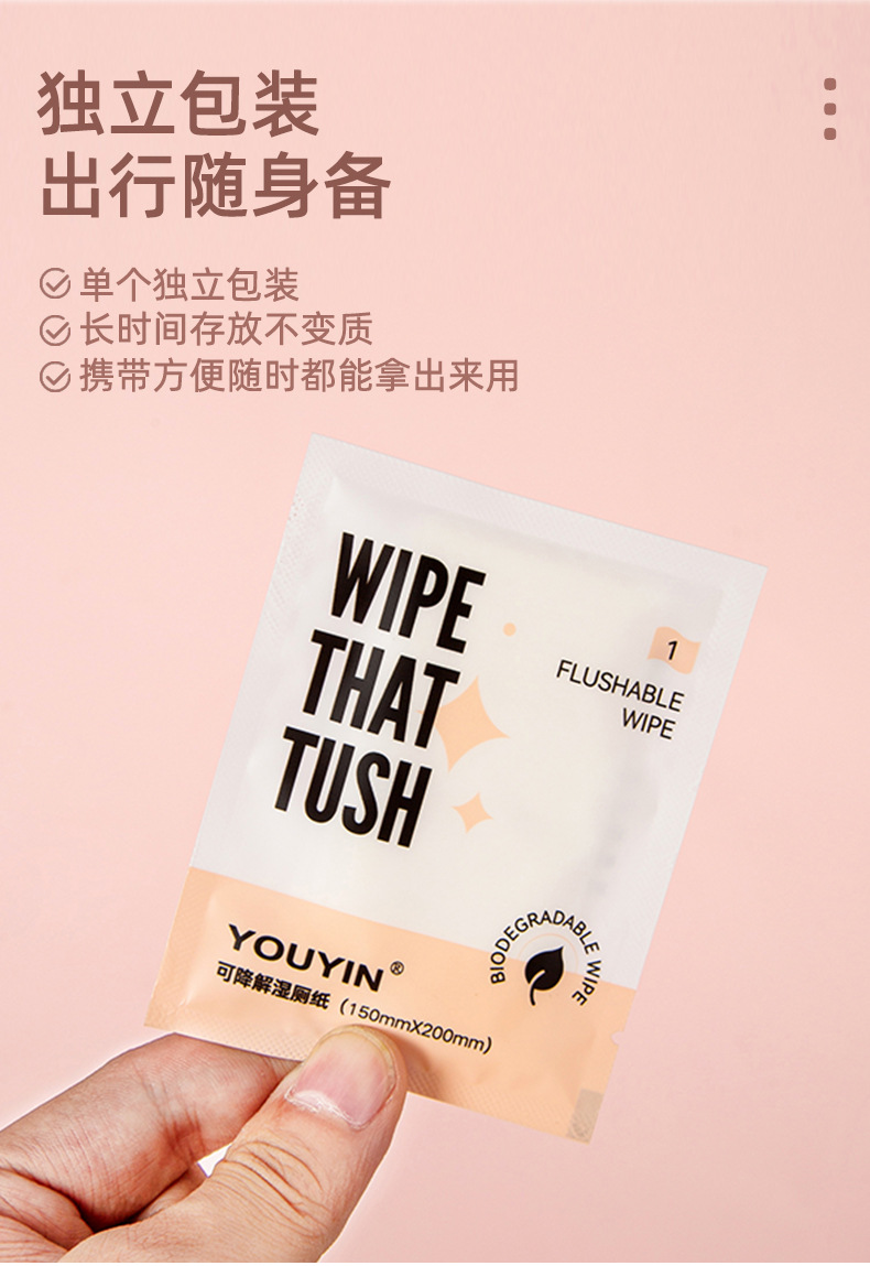 独立包装可降解湿厕纸男女性洁清洁护理擦屁股抑菌洁厕湿巾详情5