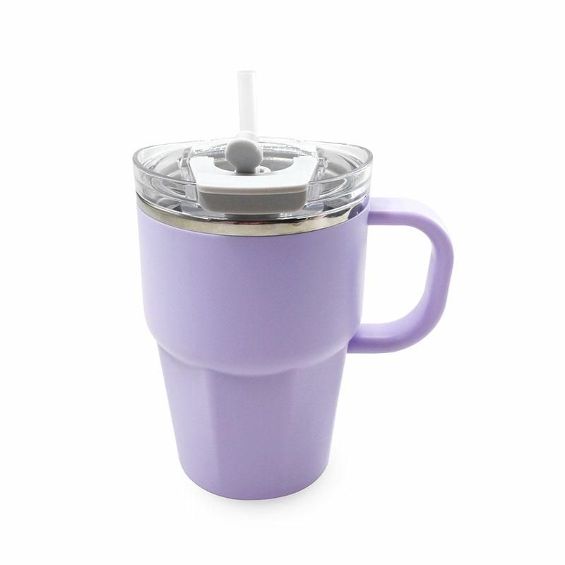 New outer plastic inner steel inner liner stainless steel 304 shell PP macaron multi-color series 600ML handle office cup, customizable logo pattern, festival gift, cross-border exclusive, can be equipped with multiple LIDS, high appearance level Item Picture