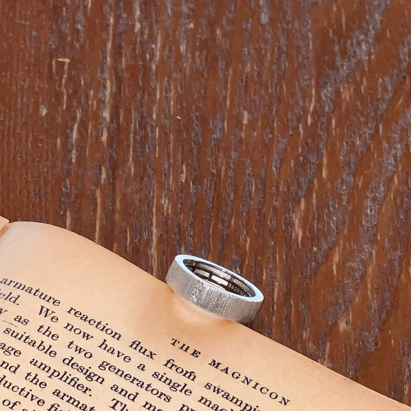 S925 sterling silver retro geometric black open ring, cold style layering, simple and fashionable, versatile ring, Internet celebrity female Shibuya