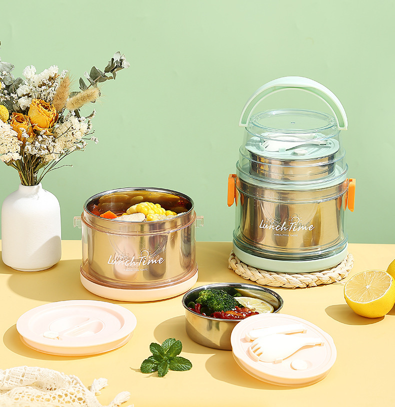 J35-2520 stainless steel insulated lunch box, multi-layer portable hand-held lunch box with buckle, office worker separable bento detail image 5
