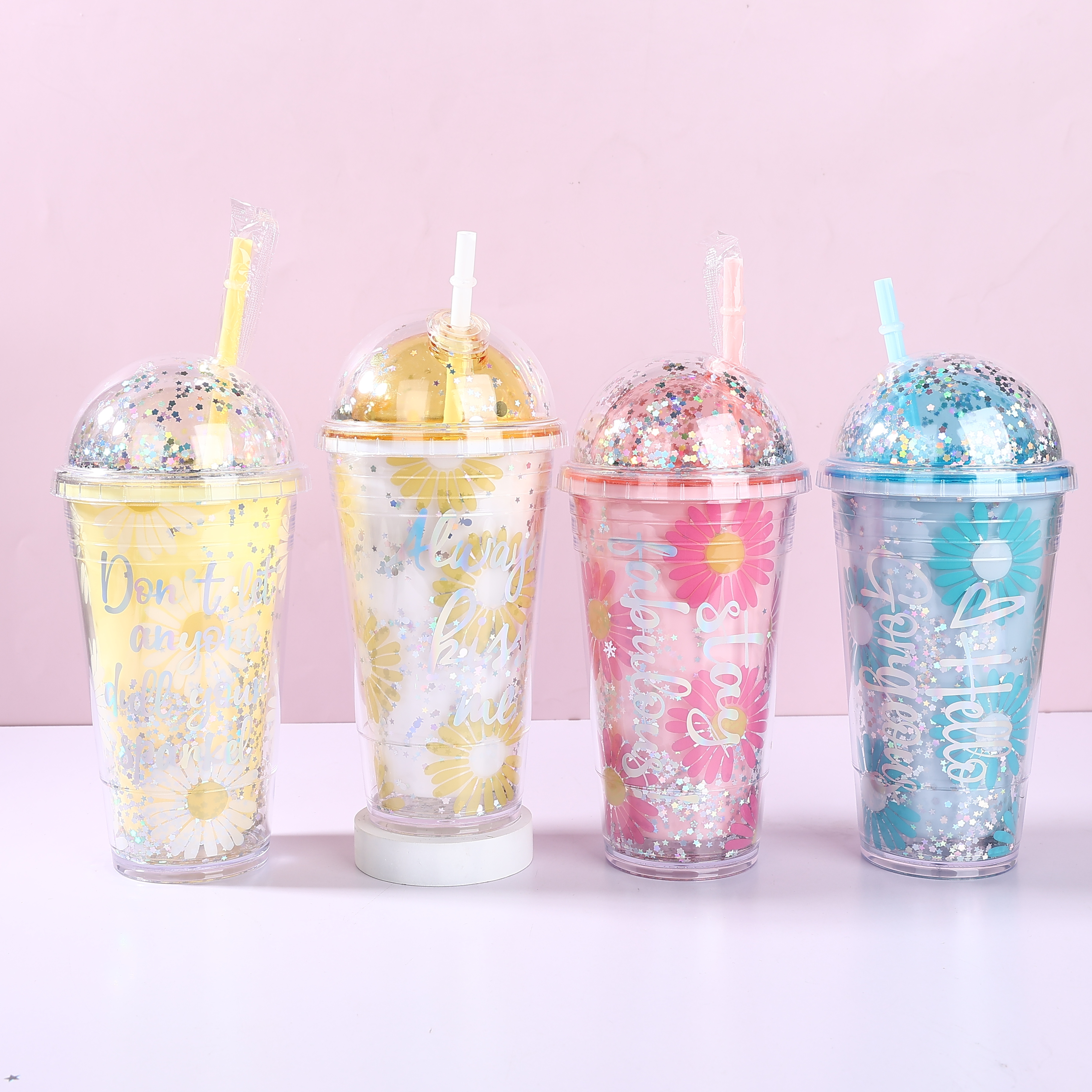 玻璃吸管/弹跳杯儿童夏季卡通/马黛杯/名创优品/儿童保温杯白底实物图