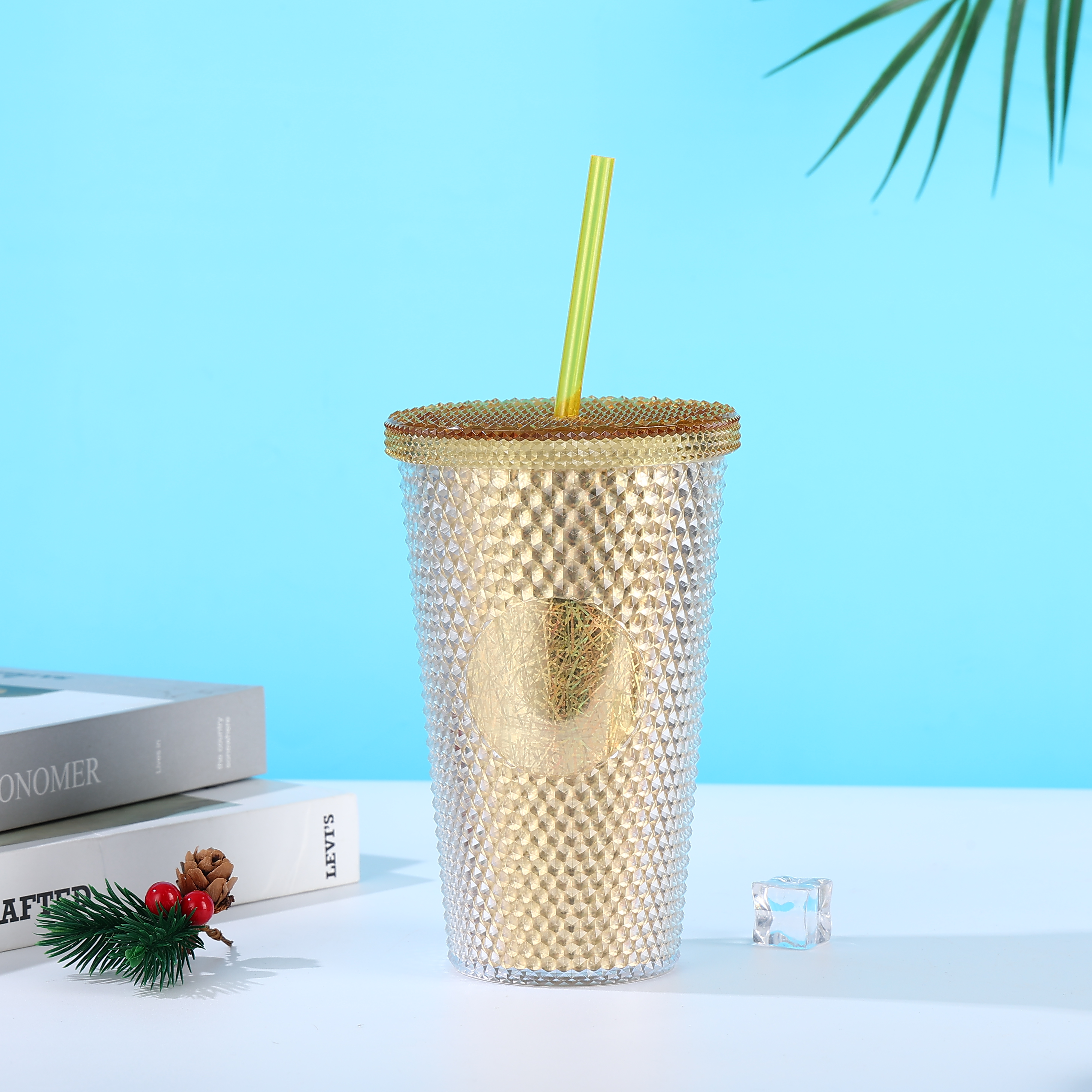 欧美创意钻石cups星爸爸杯子跨境双层塑料水杯女生高颜值吸管杯